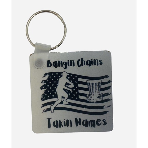 Disc Golf Keychain BANGIN CHAINS PATRIOTIC Grey Gradient Custom Made Key Ring - Picture 2 of 7